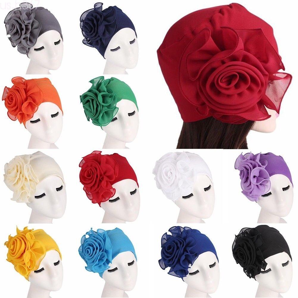 Womens Hair Loss Head Scarf Turban Cap Big Flower Muslim Cancer Chemo Hat Cover