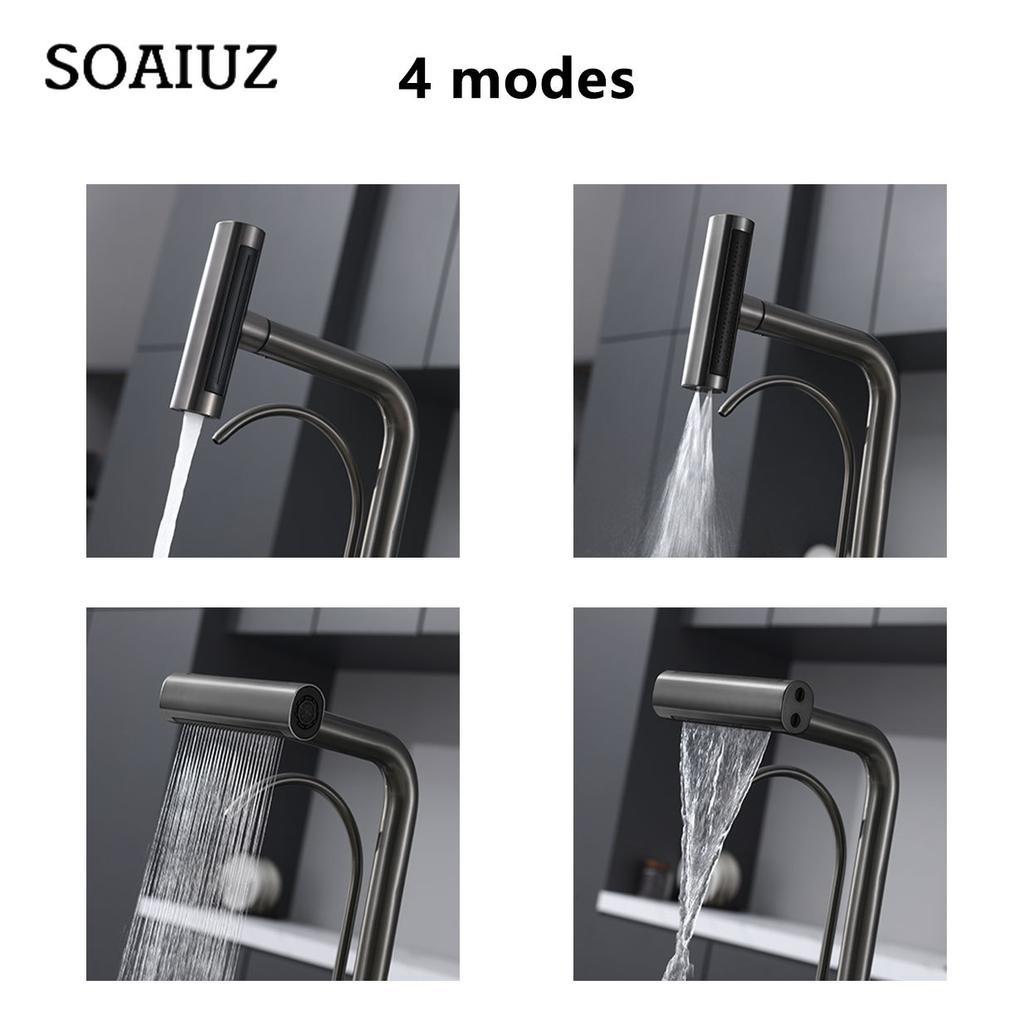 Waterfall Faucet Multi-functional 4 Modes Pure Hot Cold Water Kitchen Faucet Sprayer Sink Wash Tap 360° Rotation
