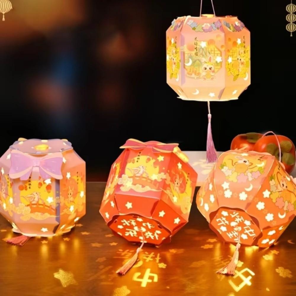 DIY Material Package Mid-Autumn Festival Lantern PVC Material Luminous Design Handmade Lantern Handheld Size Blessing Words
