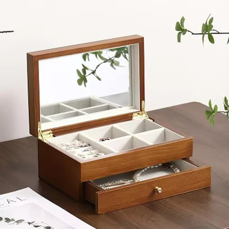 Wooden Jewelry Box Large 2Layers Multi Functional Organizer Jewelry Aesthetic Storage Box Retro Luxury Personalized Packaging Ornaments Funny Gifts