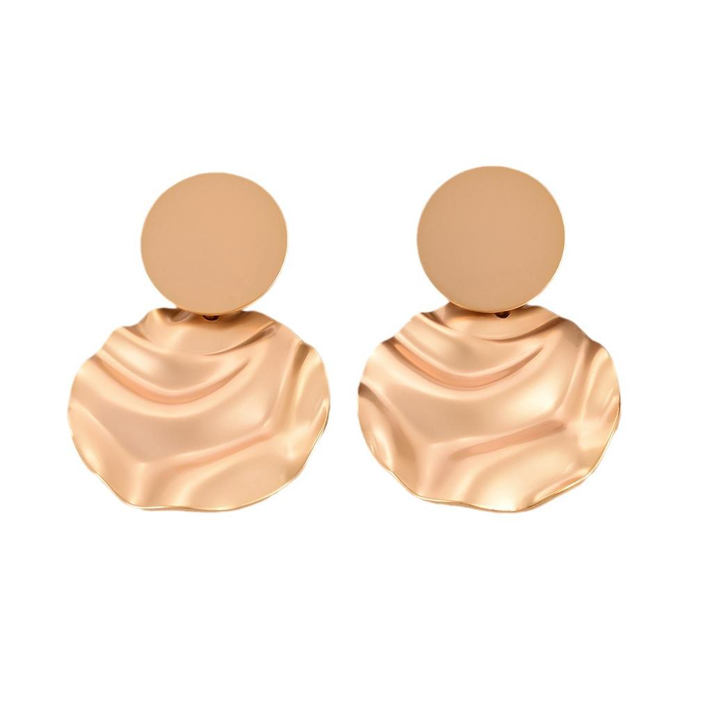 Retro metal disc hollow stud earrings geometric round European and American versatile wave stripe fashion ins exaggerated earrings