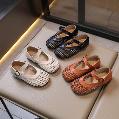Girls' Woven Small Leather Shoes 2024 Summer New Grandma Shoes Children's Hollow Casual Toe-toe Sandals