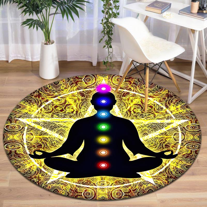 1Pc Chakras Theme Printed Circular Carpet, Home Door Mat, Outdoor Travel Protection Carpet A2