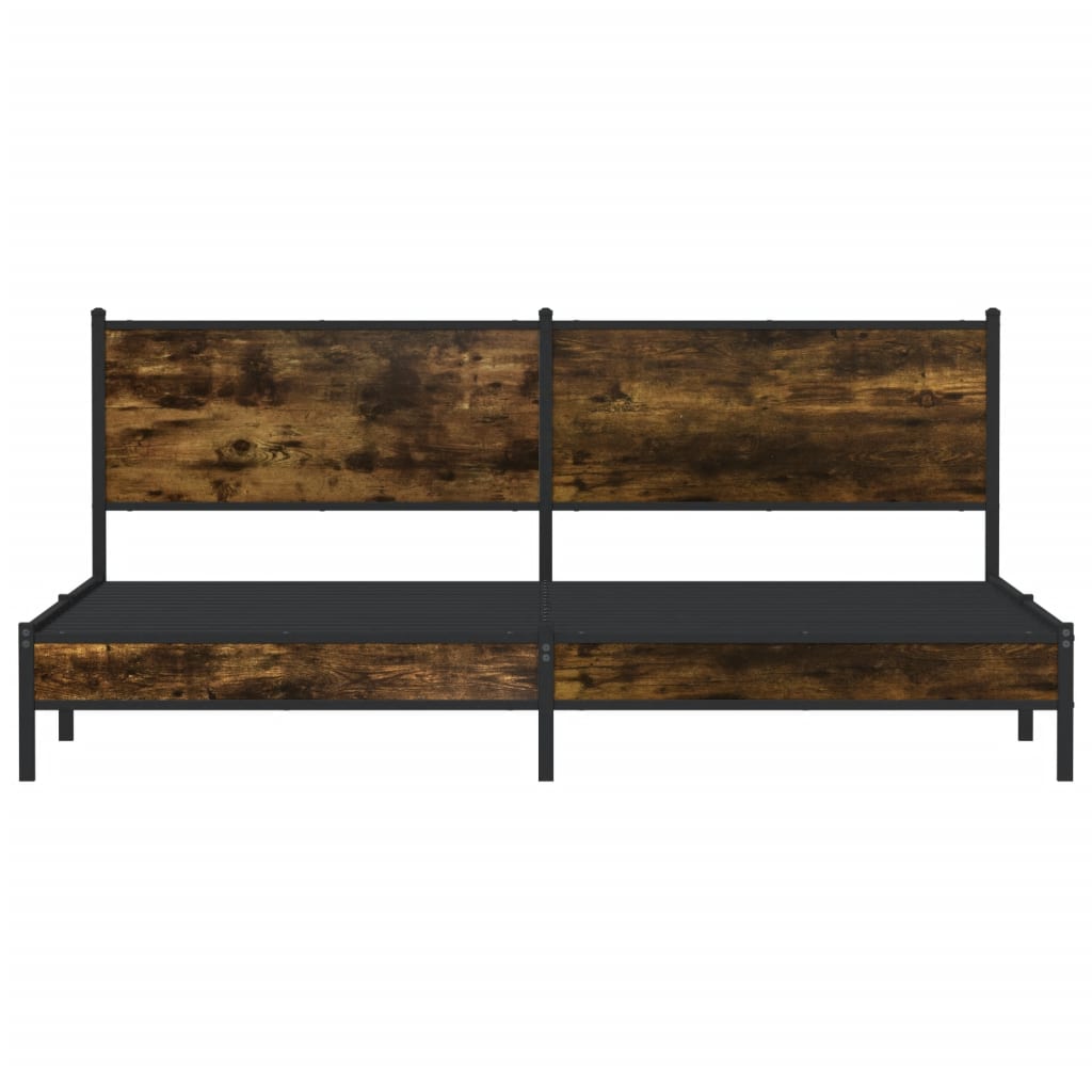 Metal Bed Frame Without Mattress Smoked Oak Finish 193 X 203 Cm