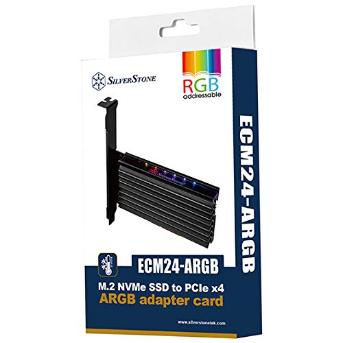 Silverstone Beleuchtete M.2 NVMe SSD Erweiterungs-PCIe x4-Adapterkarte mit adressierbarer RGB-Unterstützung (SST-ECM24-ARGB)