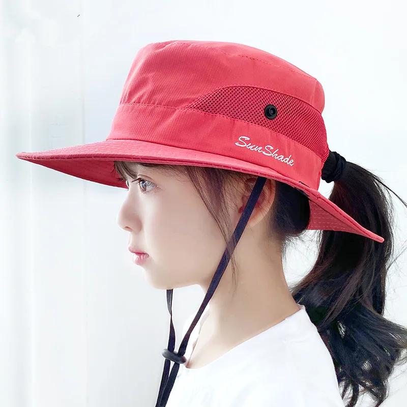 6-8 Years Child-Parent Summer Outdoor Ponytail Bucket Hat Girls Sun Hats Female Breathable Beach Fisherman Hat Panama For Women