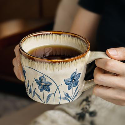Blue Snowflake Chinese Antique Ceramic Mug Office Coffee Mug Girl Beautiful Drinking Cup Export