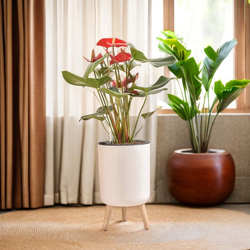 Tall Indoor Self-Watering Plastic Planter with Stand - Large Size, Breathable for Balcony Gardening