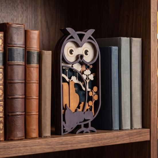Desktop Owl Sculpture for Office Multi Layer Wooden Figurine, 3D Layered Crafts, Creative Wood Decorative Animal Statues Carving Ornaments Home