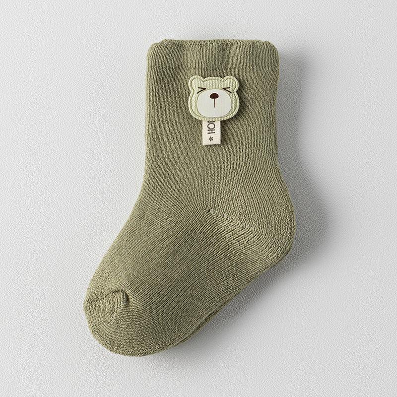 Newborn Infant Combed Cotton Flannel-Lined Mid-Calf Socks (0-3 Years) - Spring/Fall/Winter
