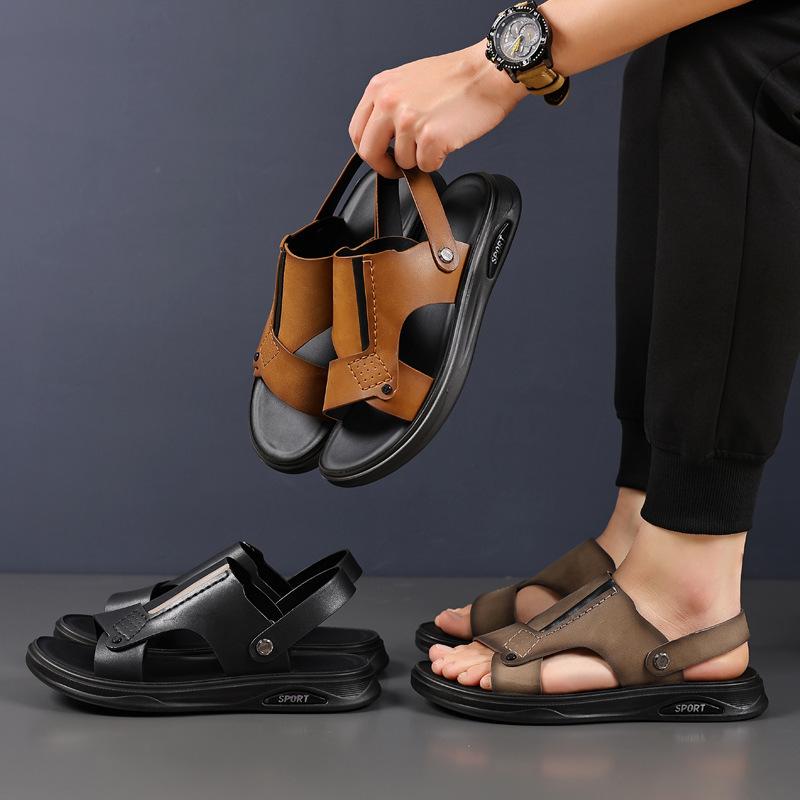 New summer first-layer cowhide men's beach shoes, leather sandals, leather sandals, non-slip slippers, breathable men's shoes