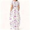 Plus Size Women Summer Dress Crew Neck Short Sleeve Loose Fit Apparel For Casual Home And Outdoor Walking
