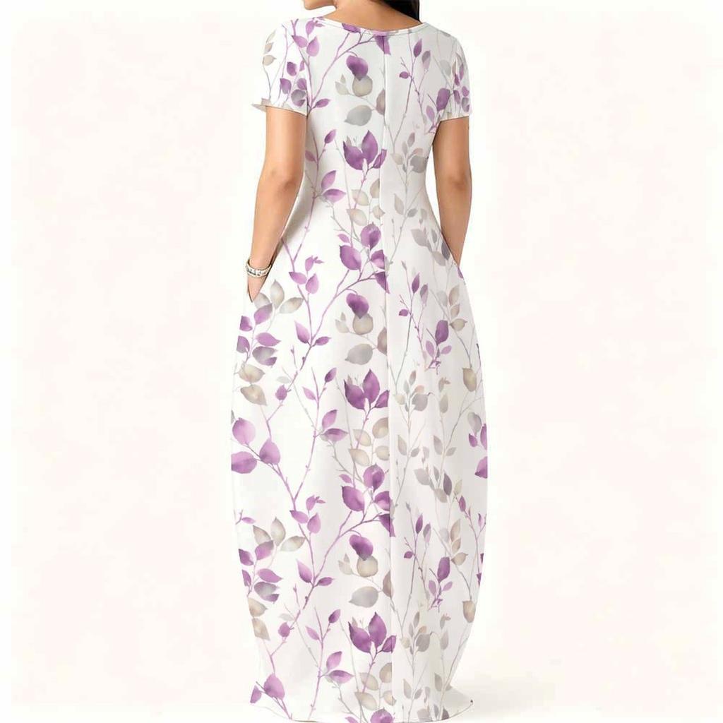 Plus Size Women Summer Dress Crew Neck Short Sleeve Loose Fit Apparel For Casual Home And Outdoor Walking