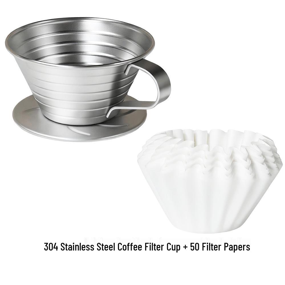 Stainless Steel Flat Bottom Pour Over Coffee Filter Cup and Pot Set