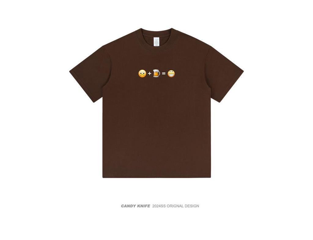 Happy Emoji Unisex Loose Short Sleeve T-Shirt - Summer Trendy Hong Kong Style, Pure Cotton