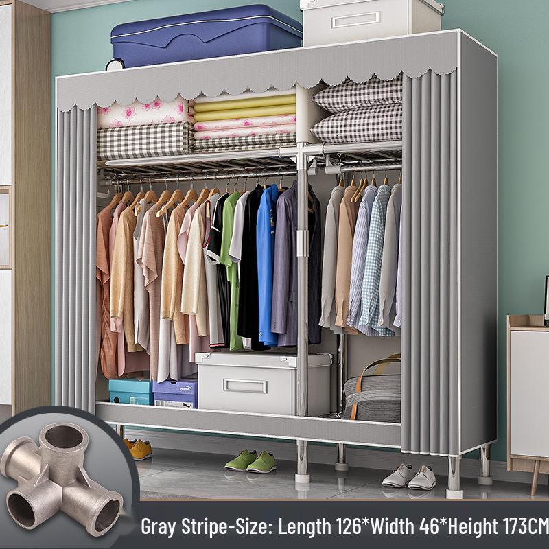 All-Steel Frame Thickened Cloth Wardrobe for Bedroom or Dormitory - Large Capacity Storage