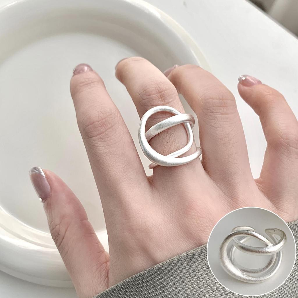 Eleganter gefrosteter matter breiter offener Ring für Damen - S925 versilbert, trendiger INS-Stil