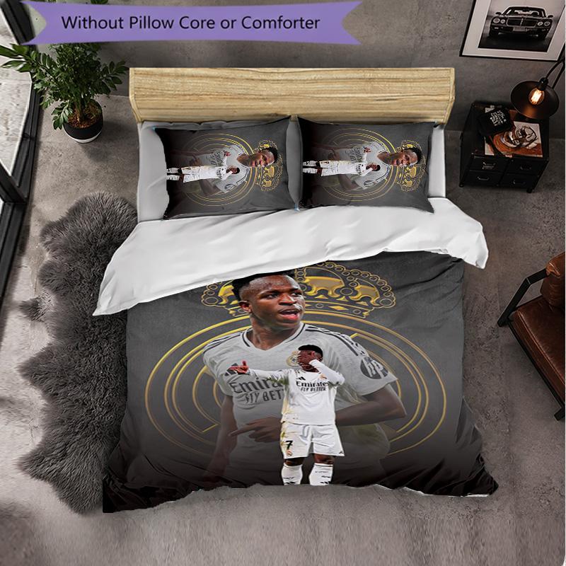 Vinicius Junior 3-teiliges Bettwäscheset Weiches Bettbezug-Set mit Kissenbezügen Bedrucktes Schlafzimmer-Deko-Set für Zuhause