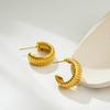 Classics Retro Texture Striped Polished Metal C Shape Huggie Hoop Earrings for Women Stylish Waterproof Stainless Steel Bijoux