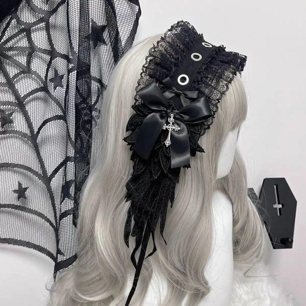 Y2k Lolita Wings Lace Headband Spicy Girl Ruffled Hairband Creative Lolita Hair Clip  Girls