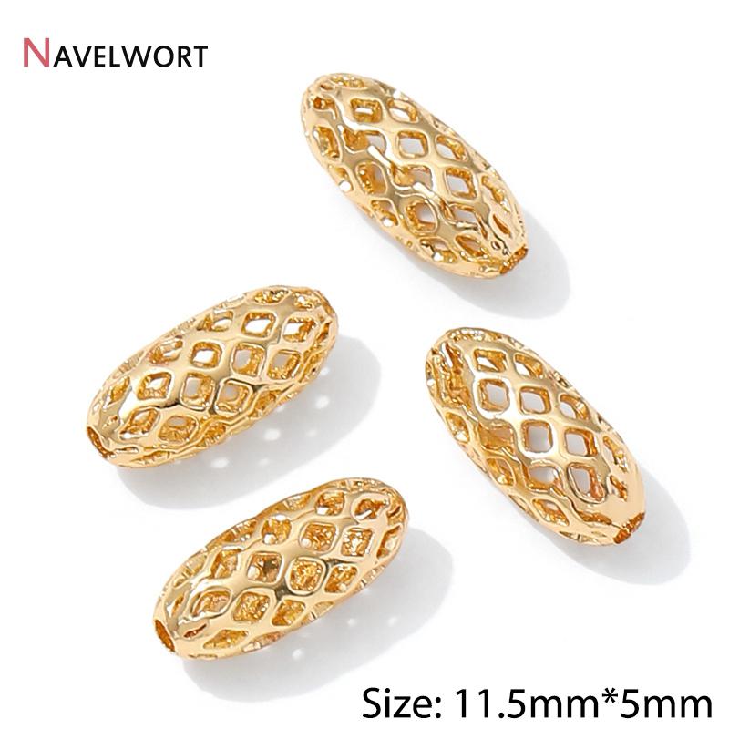 14K/18K Vergoldete Hohl-Abstandshalter-Perlen, Trennstück für Perlen, Ovale lose Perlen für Armbandherstellung Zubehör, Schmuckzubehör