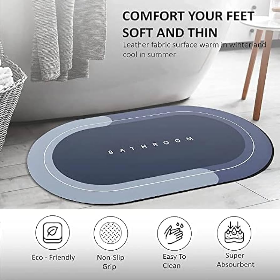 Anti-Slip Bathroom Mat (Pack of 2) | Fast Drying Safety Bath Rug | Non-Skid Floor Mat for Shower, Bathtub & Washroom
