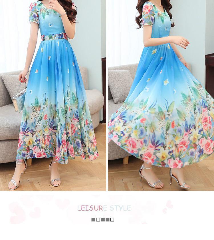 Elegantes Sommerkleid mit U-Ausschnitt, hoher Taille und A-Linie für Frauen mittleren Alters