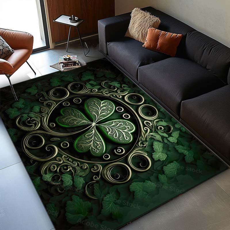 

Elegant Shamrock Rug for Living Room -Celtic Knots and Green Leaves Design, Ideal for Irish Heritage and St. Patrick s Day Decor 60x90cm