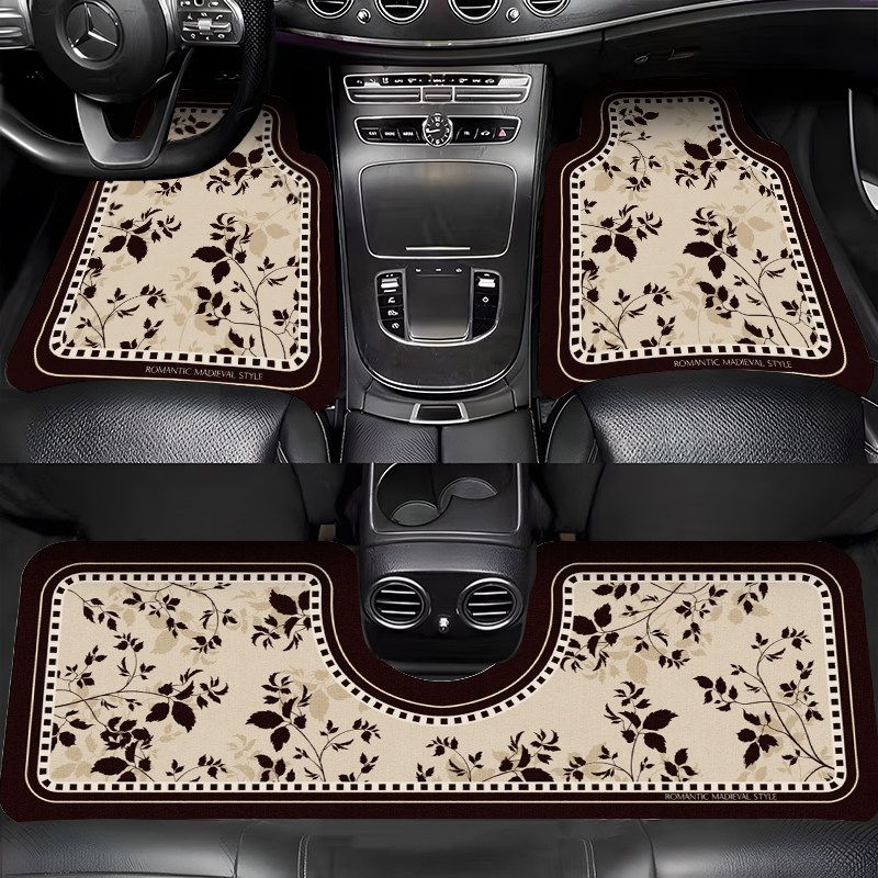 Mats, Retro French-Style Interior Decorative Mats, Non-Slip, Water-Absorbent, Easy-To-Clean Mats, Can Be Cut to Fit, Semi-Enclosed Car Floor Mats