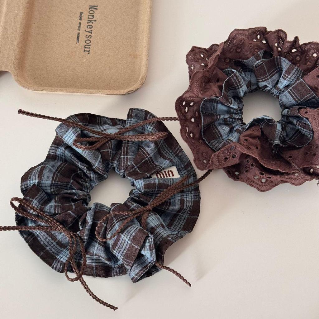 Retro Dunkles Karomuster Scrunchie für Damen: 2025 Modisches, Vielseitiges, Hochelastisches Haargummi