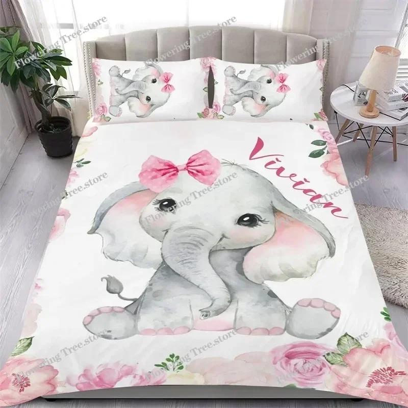 Lovely Baby Elephant Flowers Duvet Cover Set Cute Cartoon Animals Bedding Set Giraffe Quilt Cover Twin Full For Girls Boys Gift