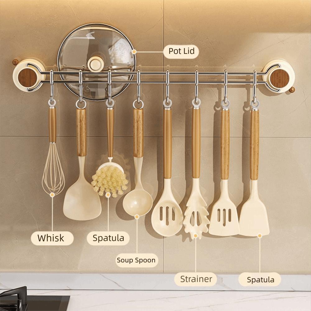 Adjustable Suction Cup Kitchen Hook Sliding Flatware Storage Rack Cooking Utensils Hanger  Coat