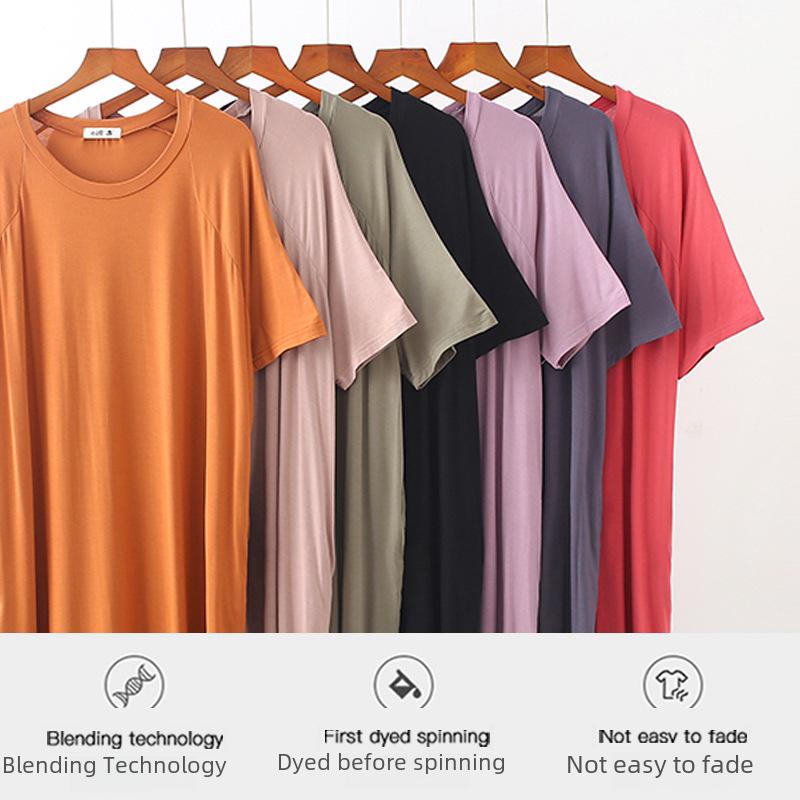 Sommer Damen Kurzarm Modal Nachthemd: Lockerer Umstandspyjama in Übergröße, langer Rock