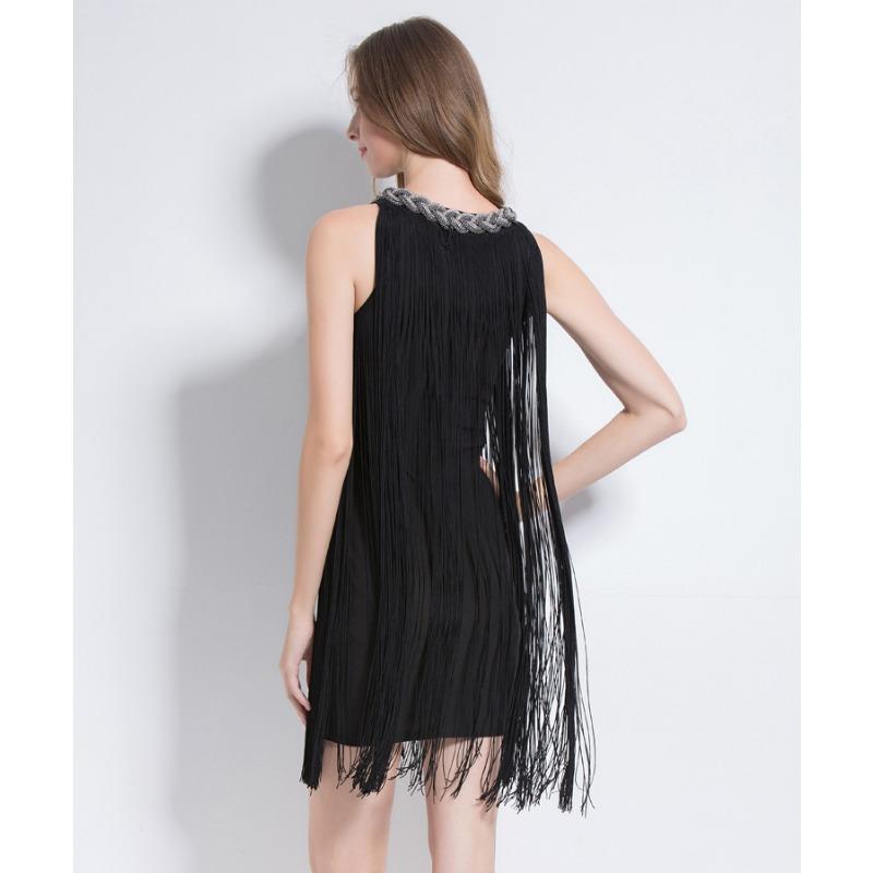 Robe Nouvelle Mode Col Halter Industrie Lourde Mode Irregular Gradient Robe à Franges Robe