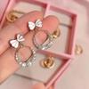 Elegant Rhinestone Bow Earrings for Women - Hollow, Round Design