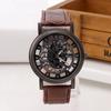 Módní Business Skeleton Hodinky Pánské Gravírování Duté Reloj Hombre Společenské Křemenné Náramkové Hodinky Kožený Řemínek Dámské Hodinky
