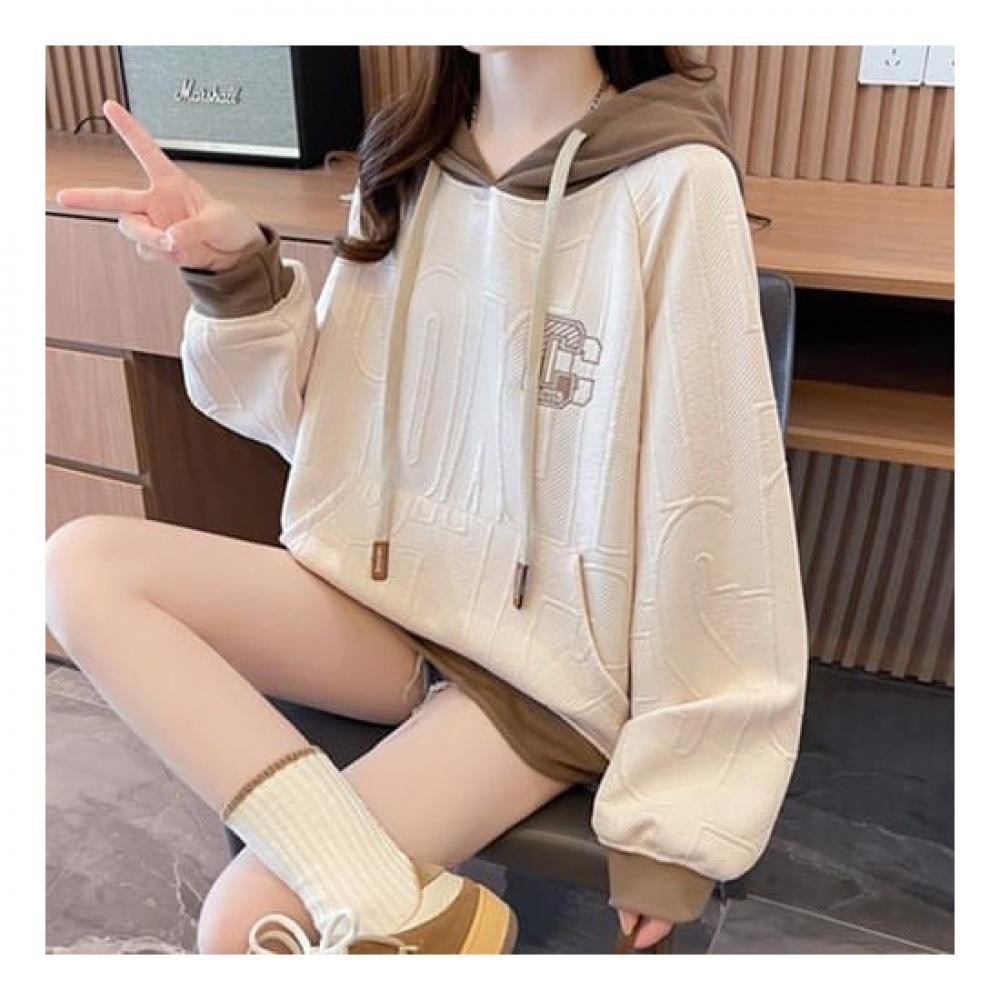 Navava Women Lettering Color Long Sleeve Hooded Sweatshirt Nt1933