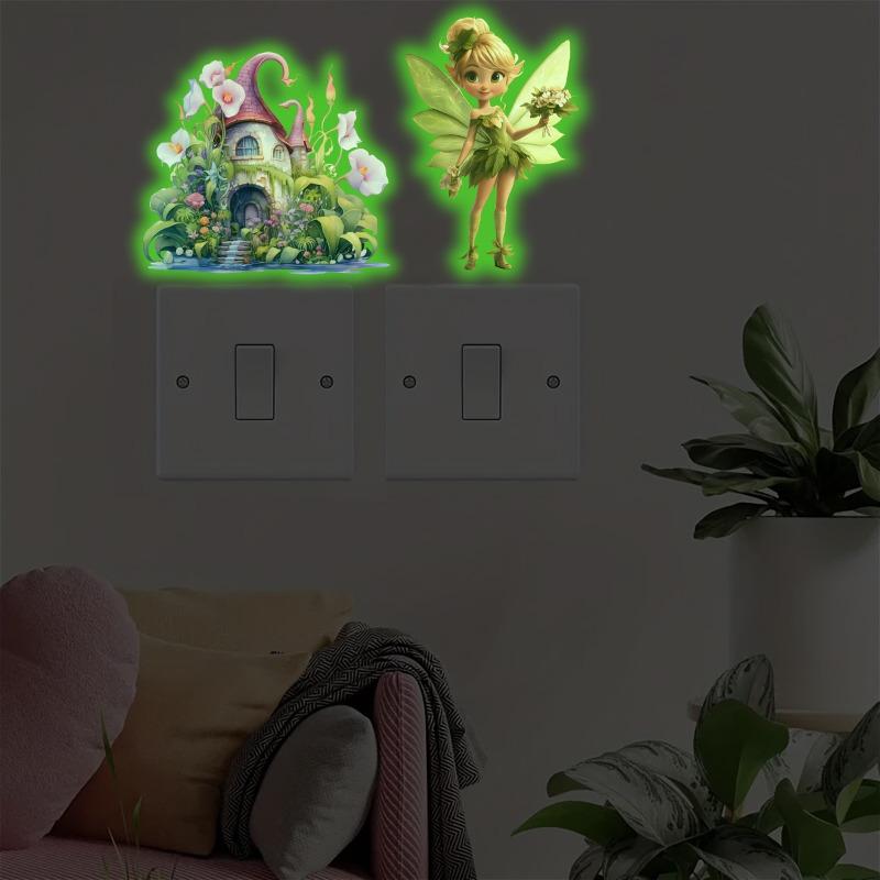 Glow-in-the-Dark Fairy Butterfly Switch Stickers -Self-Adhesive Cartoon Decals Removable Wall Decor For Kids Bedroom & Nursery