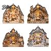 Rustic Farmhouse Christmas Decor Nativity Scene Table Decoration with LED Light 2D Flat Wooden Tabletop Sign Decorations Light Up Tiered Tray