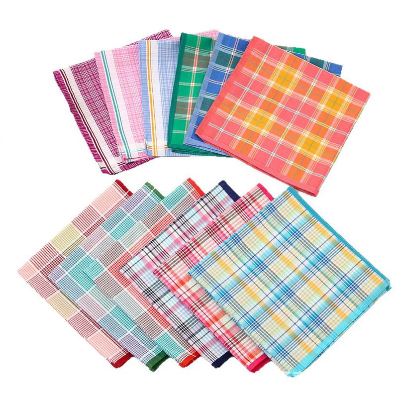 3Pcs Handkerchief Thin Pure Cotton Water-Absorbent Plaid Handkerchief Sweat-wiping Color Mixing 3Pcs