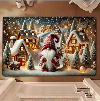 Tapis de sol Père Noël, Tapis de pied en velours cristal absorbant l'eau et antidérapant, Tapis de porte