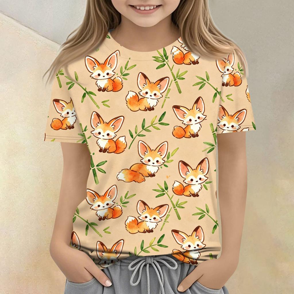 Kids Animal Print Crew Neck Short Sleeve Casual Loose Fit T Shirt Soft Comfortable Fabric Suitable for Everyday Wear
