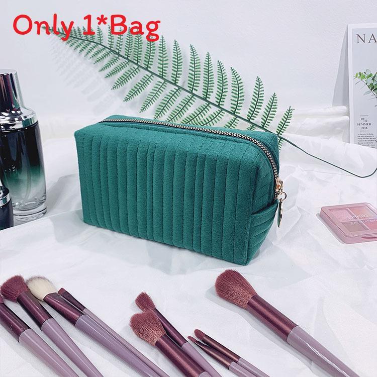 Borsa da Trucco a Strisce in Velluto Peluche con Cerniera per Viaggio e Uso Quotidiano Donna