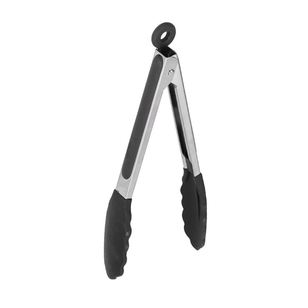 Silicone Food Tongs AntiScalding Stainless Steel Barbecue Clamp for Kitchen Home Outdoor(9in Black )