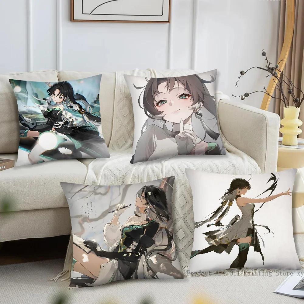 Jianxin Anime Game W-Wuthering Waves Pillow Case Square Pillow Bedroom Sofa Leisure ComfortCar Living Room Home Decoration 40X40