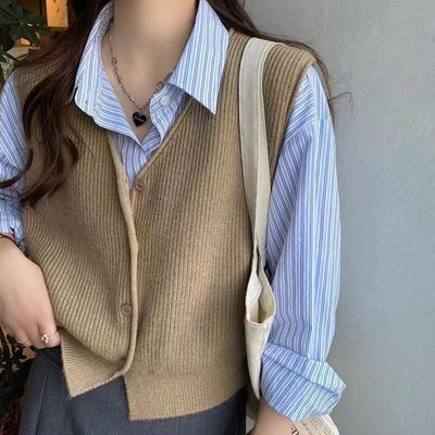 Gestrickte Weste Damen Oberbekleidung Frühling und Herbst neuer Stil Camisole Lagenlook und modische ärmellose Pulloverjacke