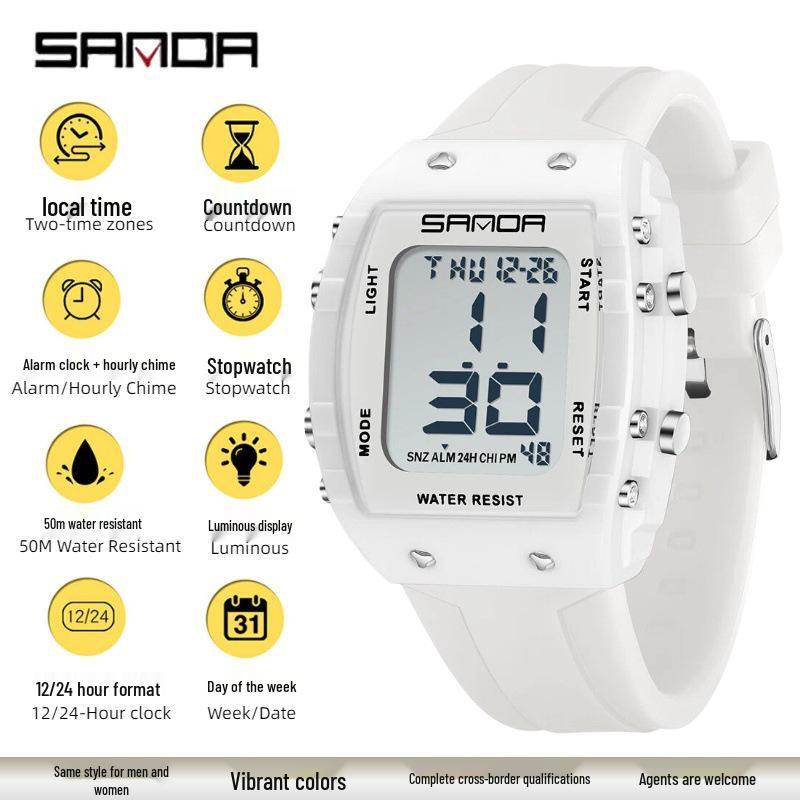 Sanda Waterproof Multifunctional Sports Watch for Students with Alarm