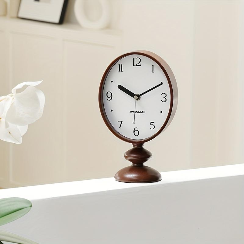Classic Round Dial Wall Clock with Wooden Base Silent, Accurate Timekeeping, Perfect for Living Room Coffee Table or Bedroom Nightstand,