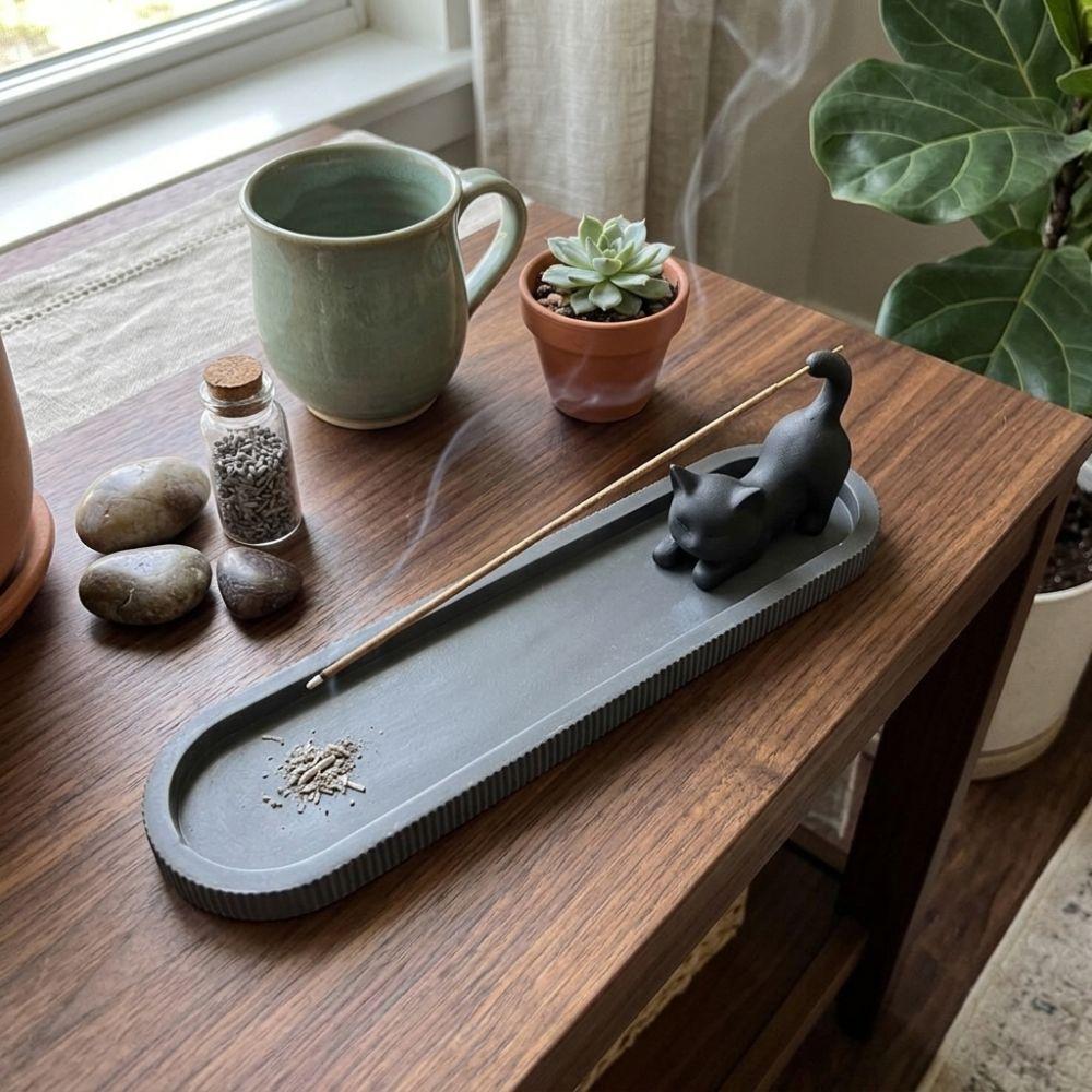 Mobile Cat Black Cat Incense Stick Holder 3D Printed Cat Incense Tray Yoga Room