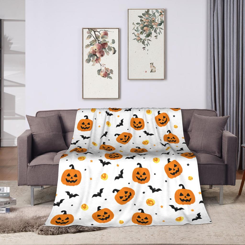 Halloween Blanket Coral Fleece Plush Witch Hat Black Bat Pumpkin Ultra-Soft Throw Blankets for Bedding Office Plush Thin Quilt